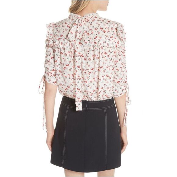 Veronica Beard Howell Floral-print Silk Ruffle‎ Top In White Blouse 4 $395 - Picture 4 of 14